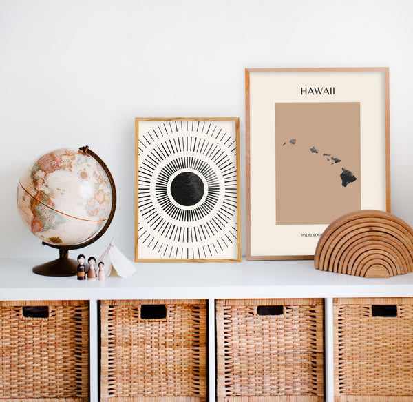 Hawaii Mid-Century Modern Hydrological Map