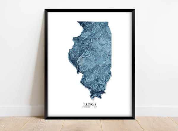 Illinois Hydrological Map Poster Blue