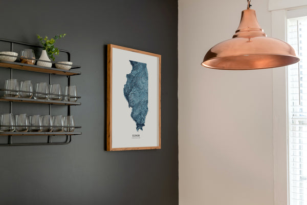 Illinois Hydrological Map Poster Blue