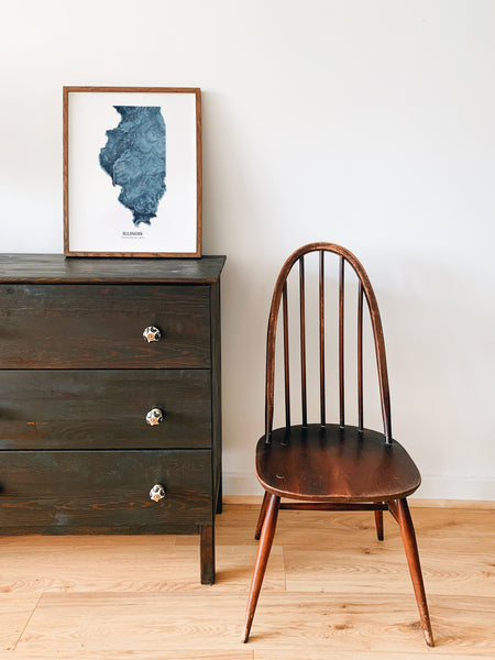 Illinois Hydrological Map Poster Blue