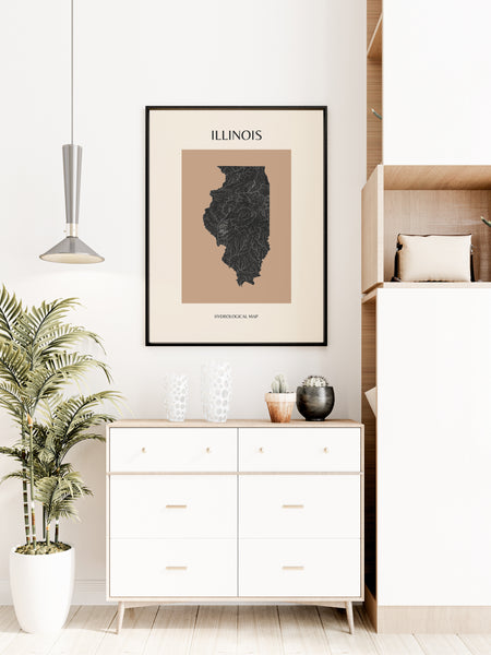 Illinois Mid-Century Modern Hydrological Map
