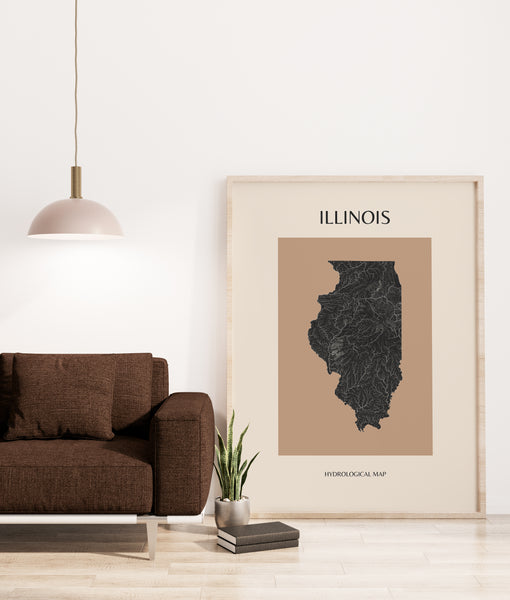 Illinois Mid-Century Modern Hydrological Map