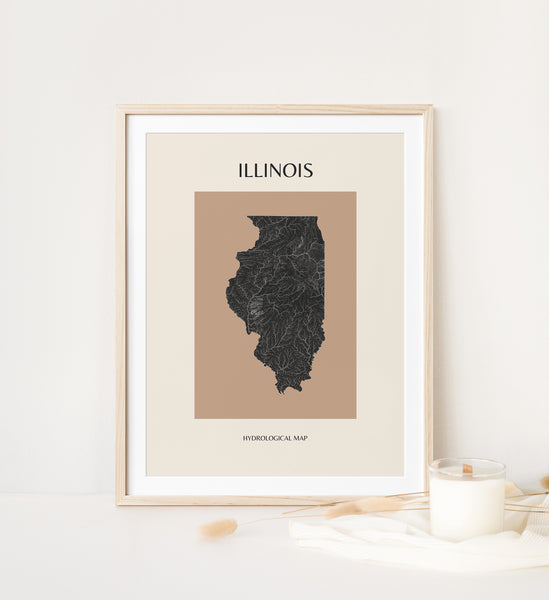 Illinois Mid-Century Modern Hydrological Map
