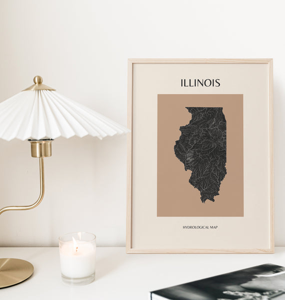Illinois Mid-Century Modern Hydrological Map