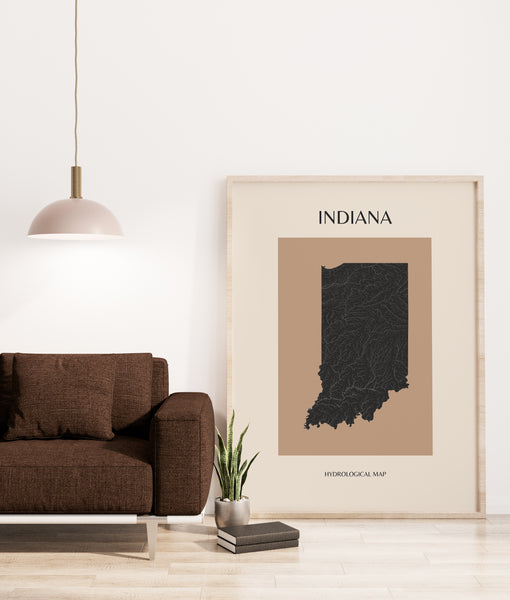 Indiana Mid-Century Modern Hydrological Map