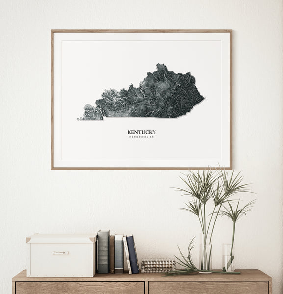 Kentucky Hydrological Map Poster Black