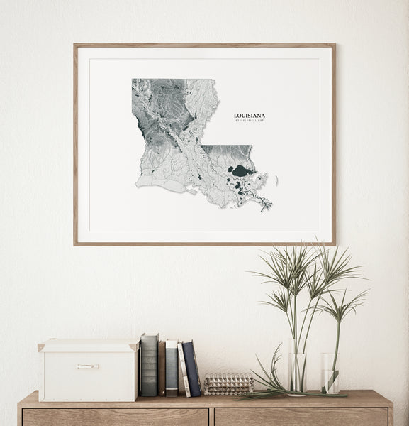 Louisiana Hydrological Map Poster Black