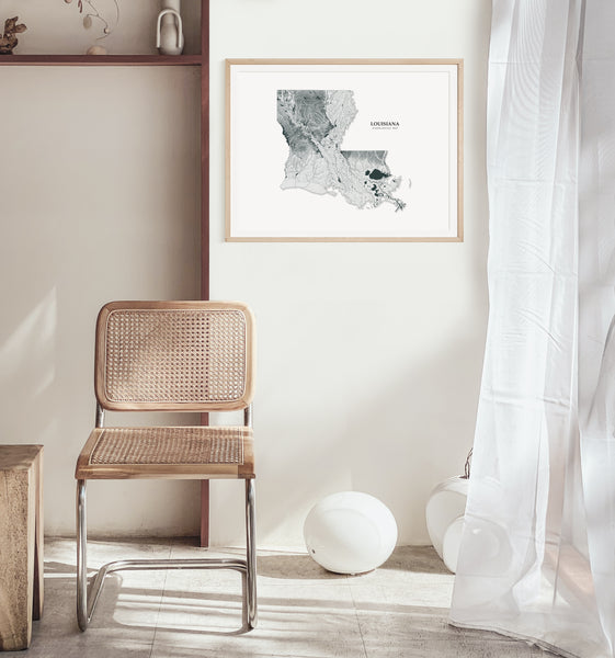 Louisiana Hydrological Map Poster Black