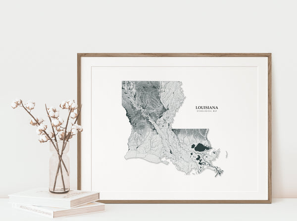 Louisiana Hydrological Map Poster Black