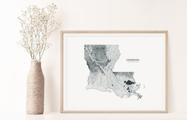 Louisiana Hydrological Map Poster Black