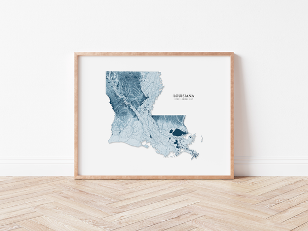 Louisiana Hydrological Map Poster Blue