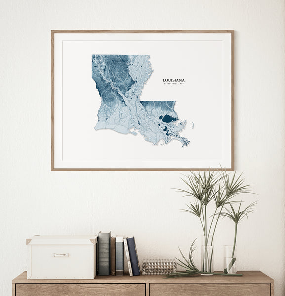 Louisiana Hydrological Map Poster Blue