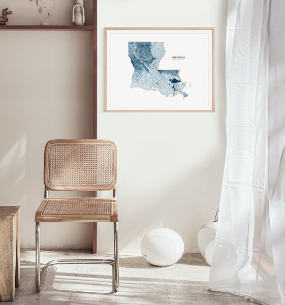 Louisiana Hydrological Map Poster Blue