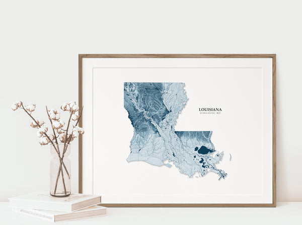 Louisiana Hydrological Map Poster Blue