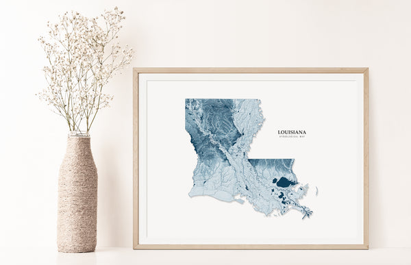 Louisiana Hydrological Map Poster Blue