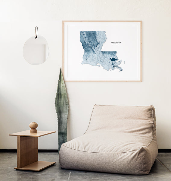 Louisiana Hydrological Map Poster Blue