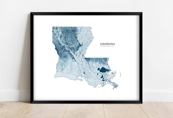 Louisiana Hydrological Map Poster Blue