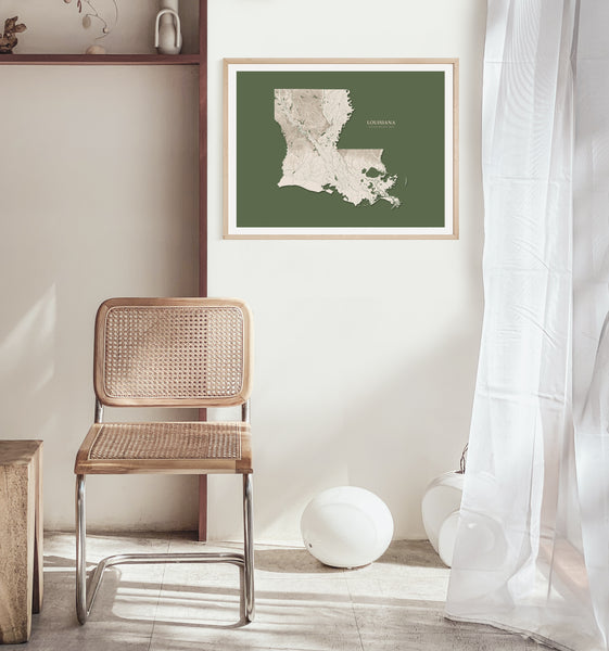 Louisiana Hydrological Map Poster Green