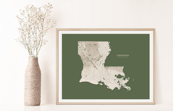 Louisiana Hydrological Map Poster Green