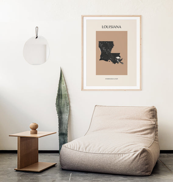 Louisiana Mid-Century Modern Hydrological Map