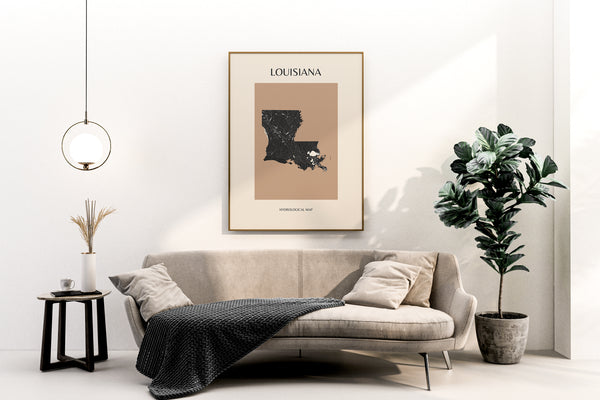 Louisiana Mid-Century Modern Hydrological Map