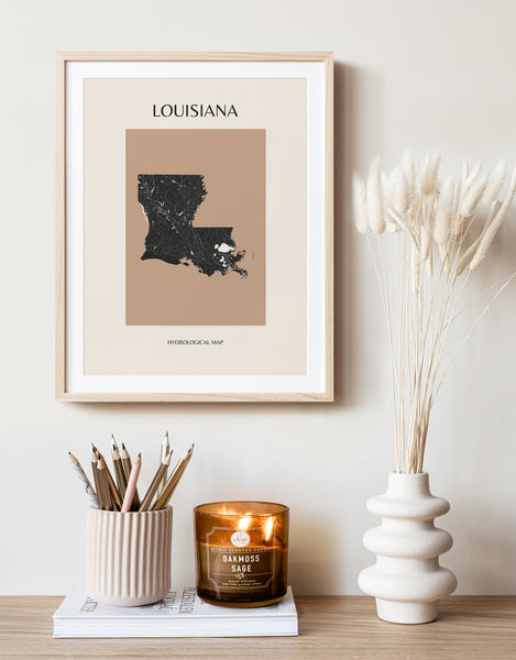 Louisiana Mid-Century Modern Hydrological Map