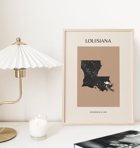 Louisiana Mid-Century Modern Hydrological Map