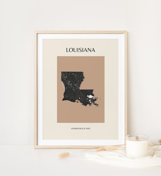 Louisiana Mid-Century Modern Hydrological Map