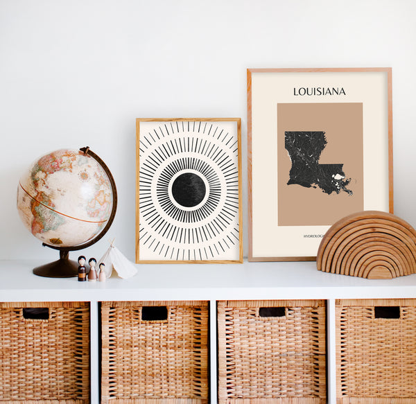 Louisiana Mid-Century Modern Hydrological Map