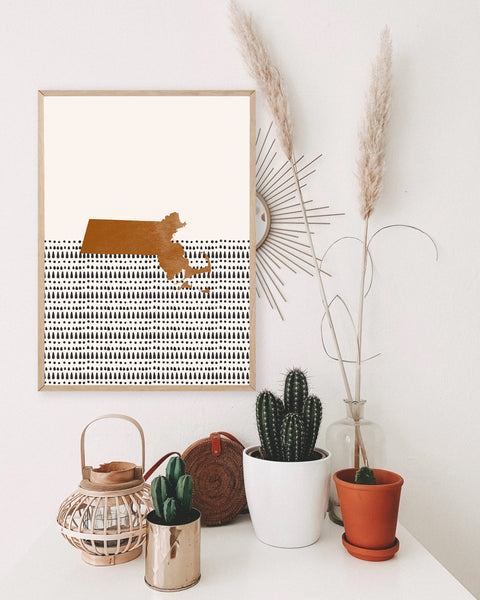Massachusetts Boho Wall Art Map