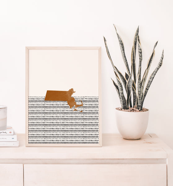 Massachusetts Boho Wall Art Map