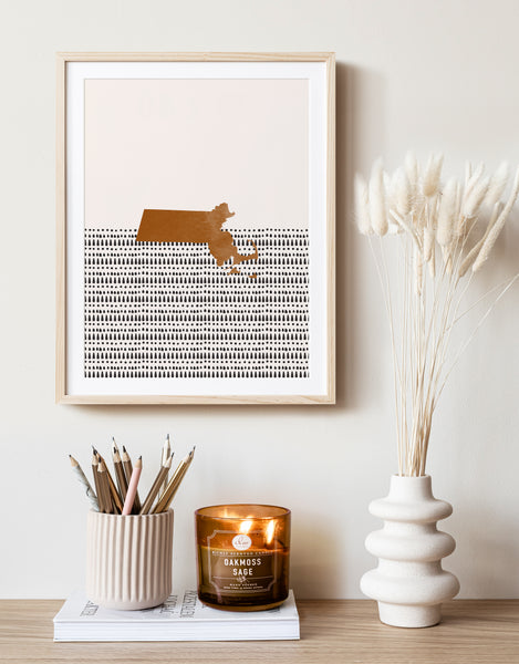 Massachusetts Boho Wall Art Map