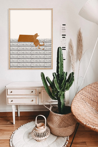 Massachusetts Boho Wall Art Map