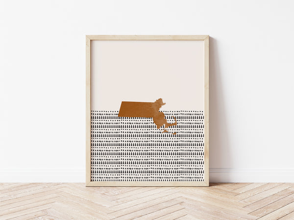 Massachusetts Boho Wall Art Map