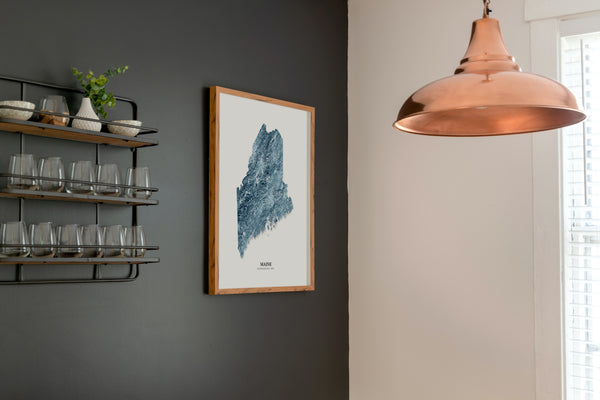 Maine Hydrological Map Poster Blue