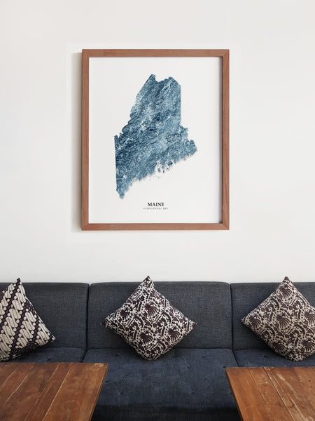 Maine Hydrological Map Poster Blue