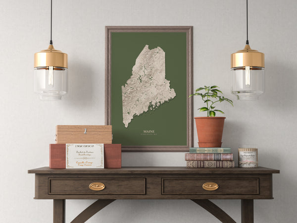 Maine Hydrological Map Poster Green