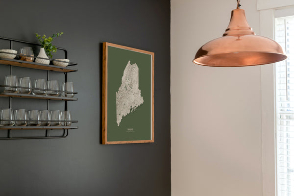 Maine Hydrological Map Poster Green