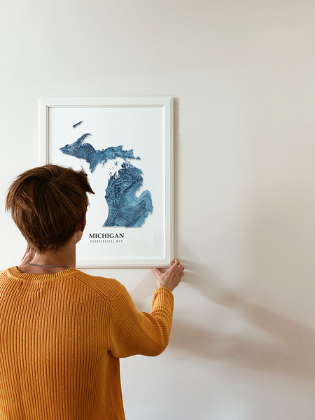 Michigan Hydrological Map Poster Blue