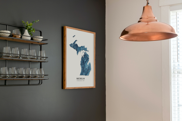 Michigan Hydrological Map Poster Blue