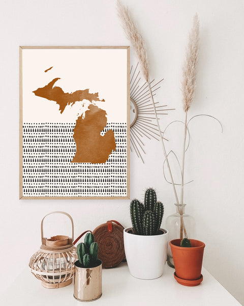 Michigan Boho Wall Art Map