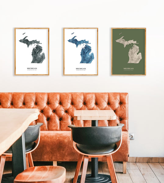 Michigan Hydrological Map Poster Blue