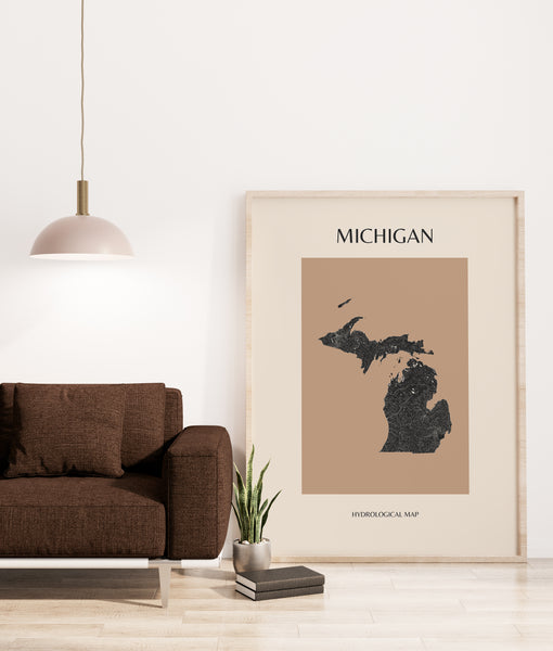 Michigan Mid-Century Modern Hydrological Map