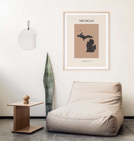 Michigan Mid-Century Modern Hydrological Map