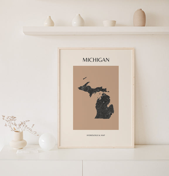 Michigan Mid-Century Modern Hydrological Map