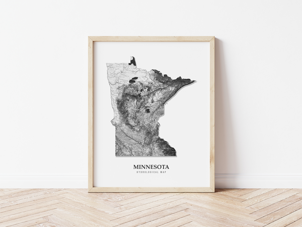 Minnesota Hydrological Map Poster Black