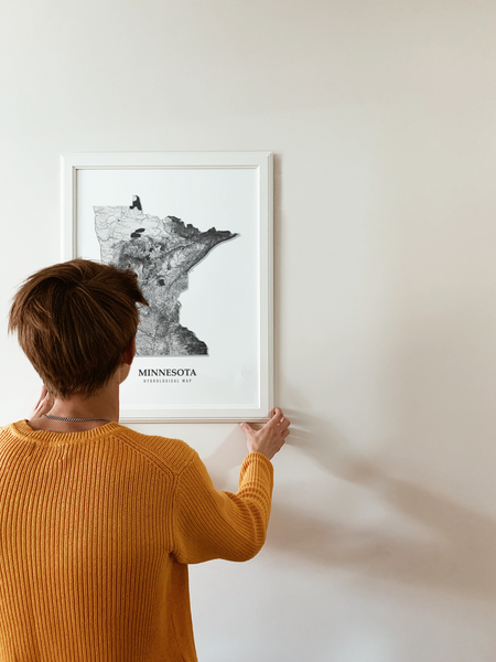 Minnesota Hydrological Map Poster Black