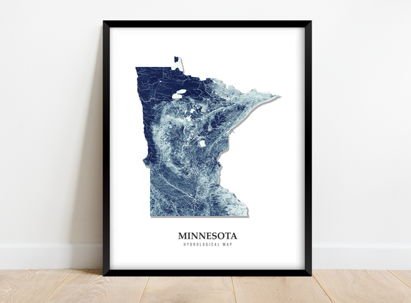 Minnesota Hydrological Map Poster Blue