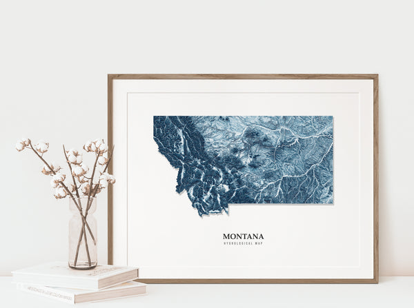 Montana Hydrological Map Blue