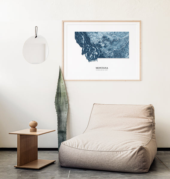 Montana Hydrological Map Blue